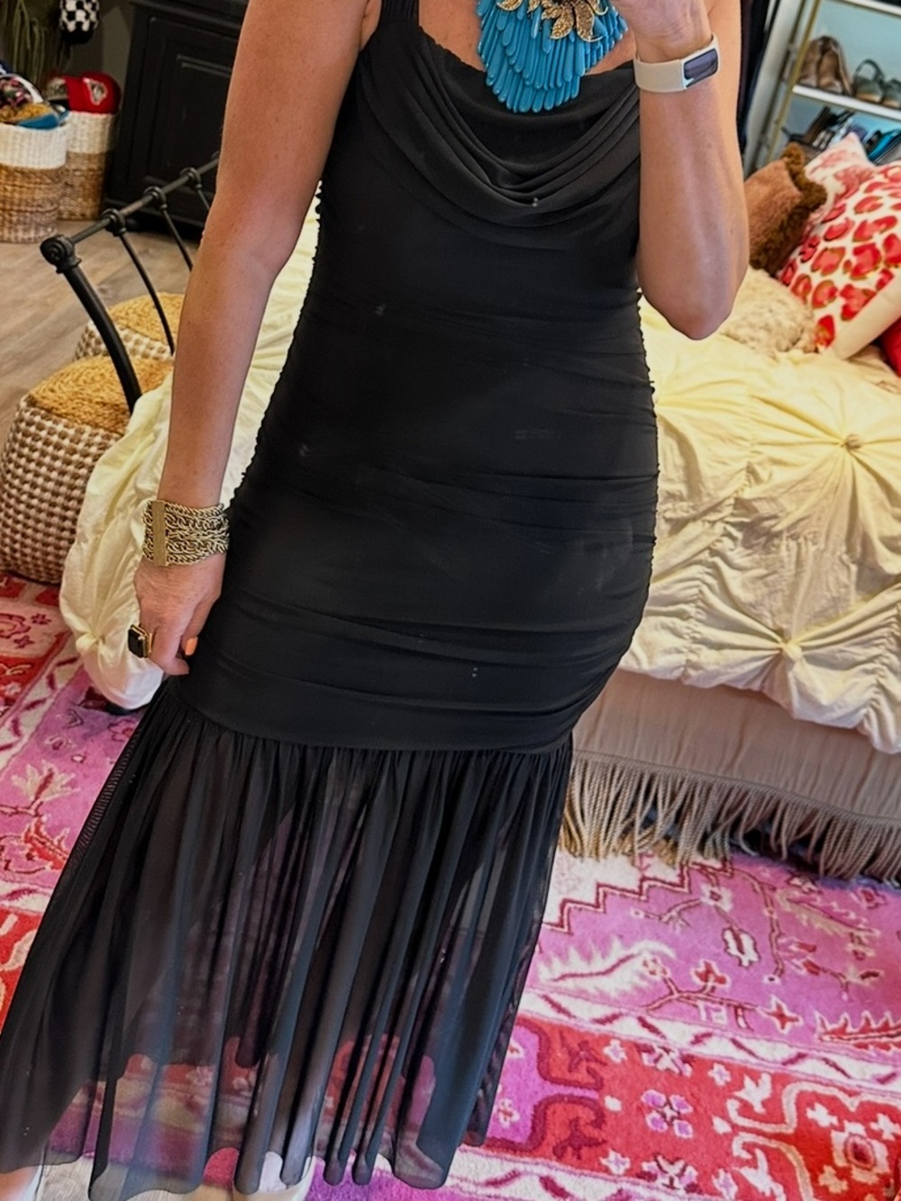 Simplee Apparel Black Mesh Maxi Dress with Sheer Pleated Hem - Picture 6 of 16